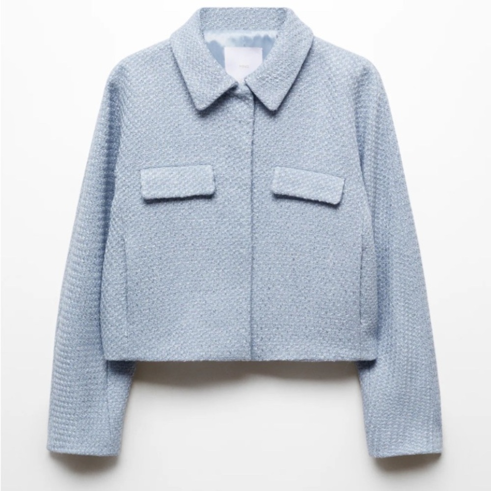 Mango Light Blue Textured Blazer size small foe pockets